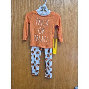 Rae Dunn Kids Halloween Pajama Set Size 5 Trick Or Treat Orange & White Pumpkin